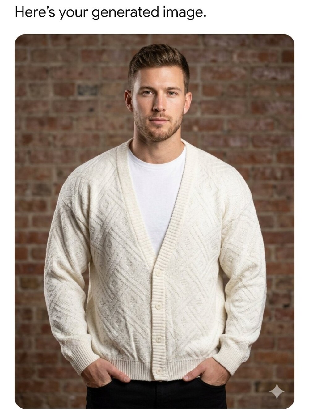 Vintage 90s Cardigan Mens L Geometric Diamond Knit Cream Grampacore L EX Cond